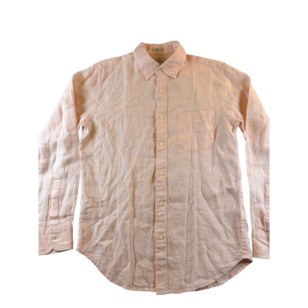 J.Crew Mens Irish Linen Slim Fit Button Down Shirt Peach Pink Small Long Sleeve